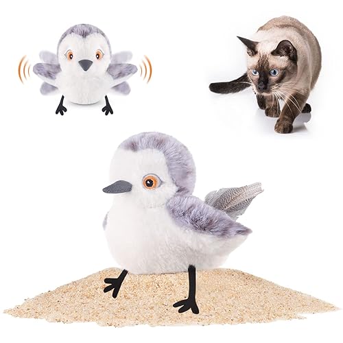 Potaroma Cat Toys Flapping Bird (No Flying), Lifelike Sandpiper Chirp Tweet, Rechargeable Touch Activated Kitten Toy Interactive Cat Exercise Toys for All Breeds Cat Kicker Catnip Toys 4.0" - Male Sandpiper