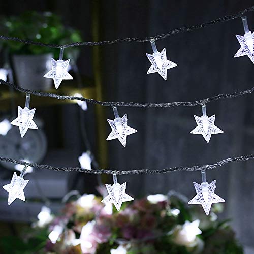 Twinkle Star 100 LED Star String Lights, Plug in Fairy String Lights Waterproof, Extendable for Indoor, Outdoor, Wedding Party, Christmas Tree, New Year, Garden Decoration, White - White - Star lights - 49 ft