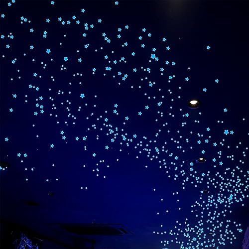 Glow in The Dark Stars Decals Decor for Ceiling 633 Pcs Realistic 3D Stickers Starry Sky Shining Decoration Perfect for Kids Bedroom Bedding Room Gifts(Blue) - Blue