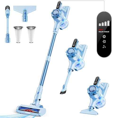 Trucozie Cordless Vacuum Cleaner, 8-in-1 Lightweight Stick Vacuum with 45mins Runtime, Powerful Suction, Rechargeable Cordless Vacuum for Carpet, Tile, Pet Hair, Hardwood Floors, Blue - Blue
