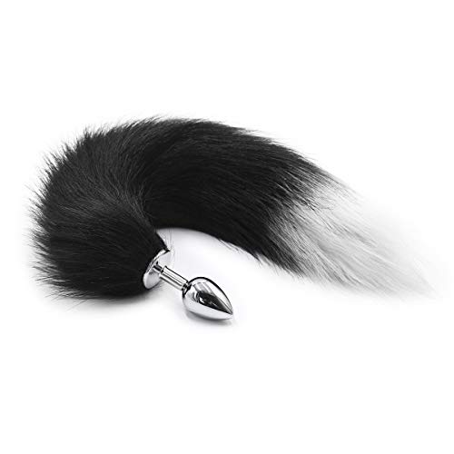 Butt Plug Fox Tail Stainless Steel Anal Stopper Cosplay Plug Smooth Anal Sex Toy for Women(Faux) (Black/White)
