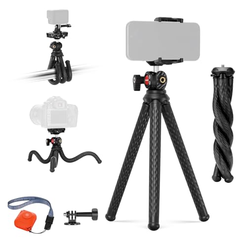 NEEWER Flexible Tripod with Remote, Mini Camera Tripod Stand with Hidden Holder & Action Camera Adapter Compatible with GoPro Hero 12 11 10 DJI Insta360 Samsung for Vlogging, TP34