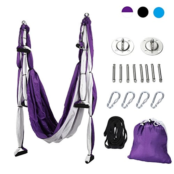 ZELUS Aerial Yoga Swing Sling Strong Yoga Hammock Kit Set Trapeze Inversion Equipment Include 2 Extensions Straps and Ceiling Mounting Kit