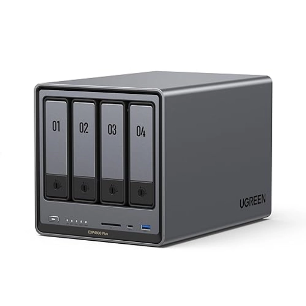 UGREEN NASync DXP4800 Plus 4-Bay Desktop NAS, Intel Pentium Gold 8505 5-Core CPU, 8GB DDR5 RAM, 128G SSD, 1 * 10GbE, 1 * 2.5GbE, 2 * M.2 NVMe Slots, 4K HDMI, Network Attached Storage (Diskless)