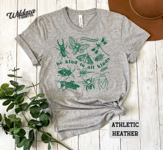 Be Kind to All Kinds Bug Shirt for Insect Lover, Vintage Insect Illustrations Kindness Tee, Entomology and Nature Lover Gifts