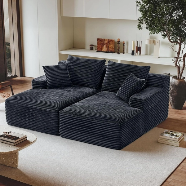 80" Oversized Double Chaise Lounges Plush Upholstered Boneless Couch Deep Seat