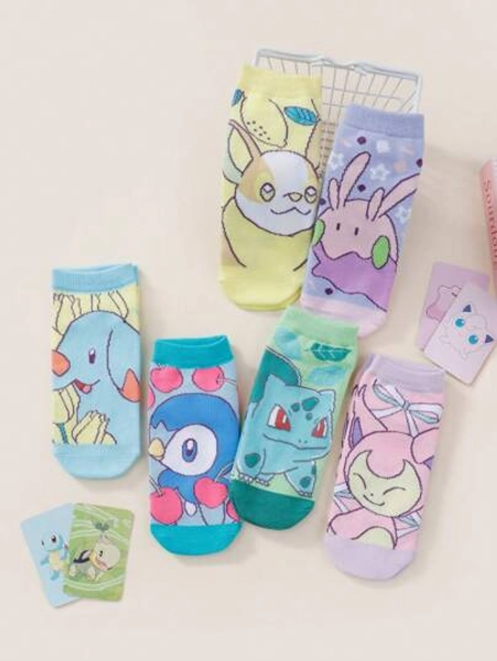 pokemon 6 paar damessokken, schattige cartoon Pokemon-serie, comfortabel en veelzijdig voor dagelijks gebruik, unisex