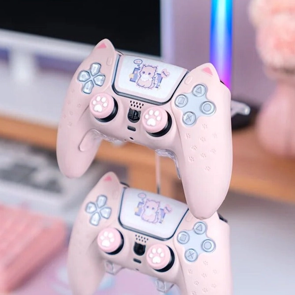 Cute Kawaii Pink Cat PS5 Silicone Controller Shell Cover Case with Thumb Grips