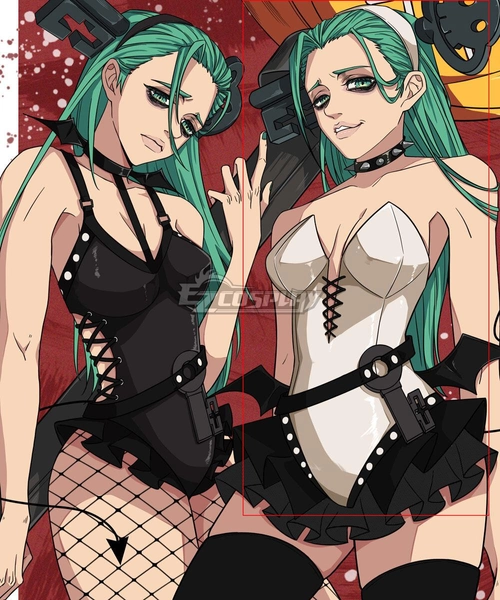 Ezcosplay Original Guilty Gear -Strive- A.B.A ABA Derivative Little Devil Bat Gothic Style Sexy Bodysuit Skirt Set Whtie Cosplay Costume