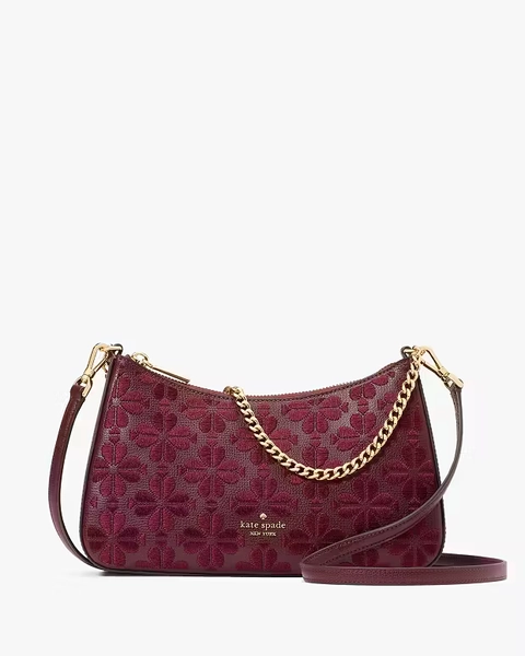 Dark Merlot Spade Flower Embroidered Medium Convertible Crossbody