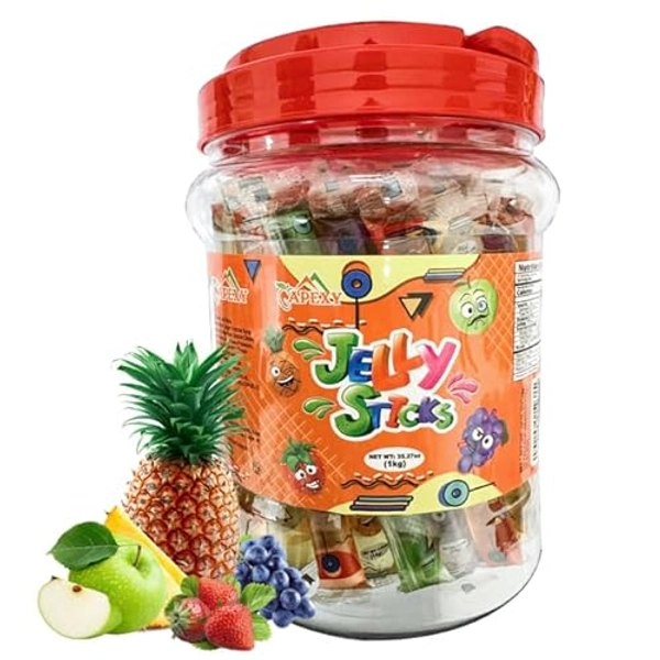 Apexy Jelly Straws, Fruit Jelly Filled Strips, Tiktok Candy Trend Items, Assorted Fruit Jelly Sticks, 35.27oz (55 pcs)
