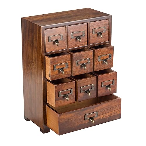 Primo Supply Library Card Catalog Solid Wood Small Curio Cabinet l Retro Storage Organizer Apothecary Drawer Dresser l Thread Coin Trading Card Storage Shelf | Tall - Fully Assembled - Tall - 10.8" x 15" x 5.7"