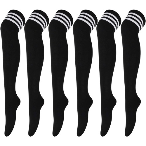 DRESHIW 6 Pares Calcetines Hasta la Rodilla Raya Escuela de Cosplay Sobre la Rodilla Medias Hasta el Muslo Calcetines Largos Calientapiernas Para Niñas y Mujeres