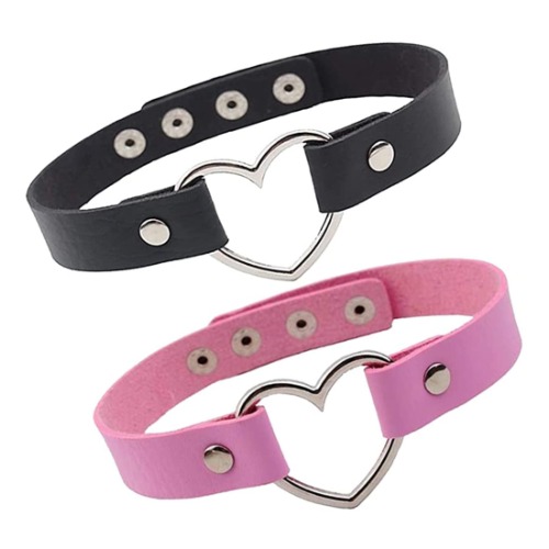 Clyhon Collar de Gargantilla, 2 Piezas Gótico Gargantillas de Cuero Collar Gargantilla de Estilo Punk Collar Juego de Gargantilla de Cuero PU, Collar con colgante de corazón para mujeres y niñas