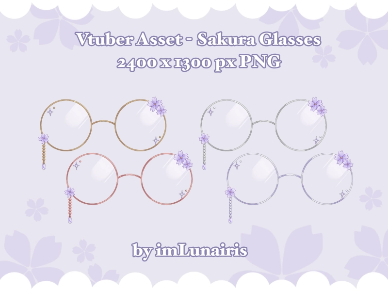 Vtuber Asset ⋄ Purple Sakura Glasses ⋄ PNG ⋄ Kawaii/Cute/Pretty