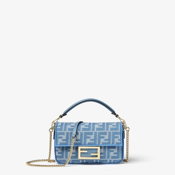 Baguette MiniBlue denim-effect FF jacquard bag