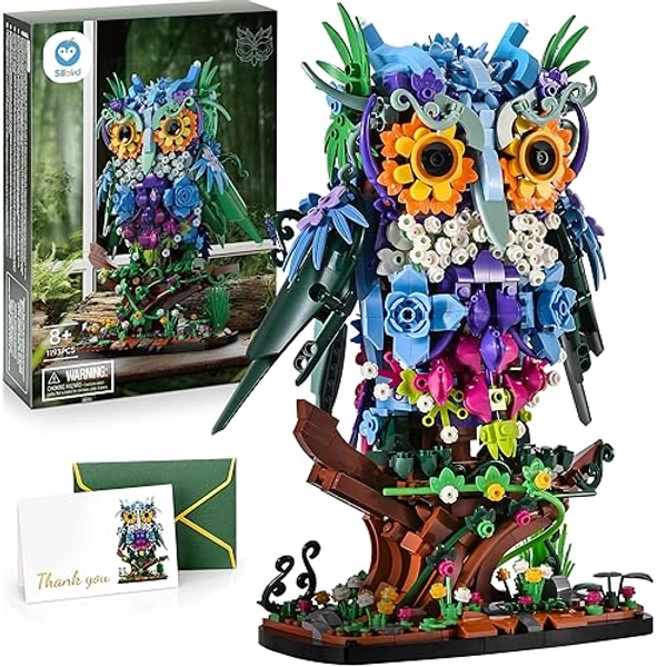 Sillbird Flower owl Building Sets for Adults Valentines Day Birthday Creative Gift Ideas for Women & Men, Home Décor Display or Centerpieces for Table - Buildable Animals Model Botanical Collection