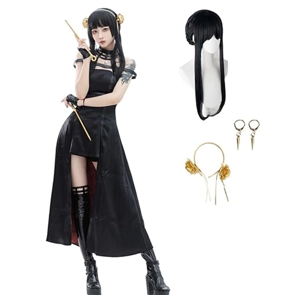 AKTOTO Thorn Princess Yor Forger Cosplay Gothic Dress Anya Forger Cosplay Anime Halloween Full Dress with Wig