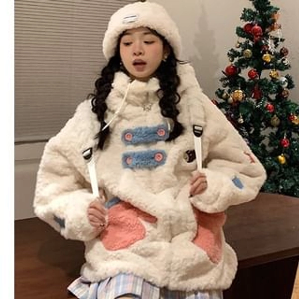 Star Embroidered Fleece Oversized Zip-Up Hoodie