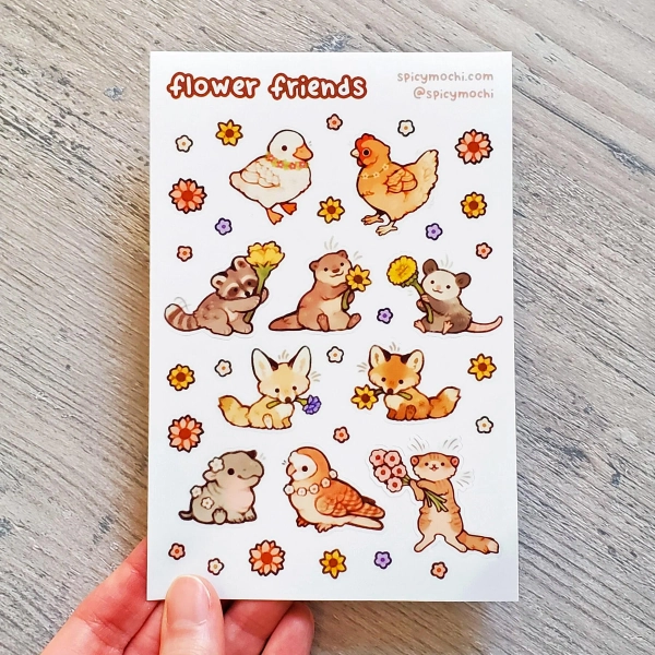 Mini Flower Friends Sticker Sheet / 4x6 Sticker Sheet of Small Cute Aesthetic Stickers for Journal Planners Notebook or Laptop