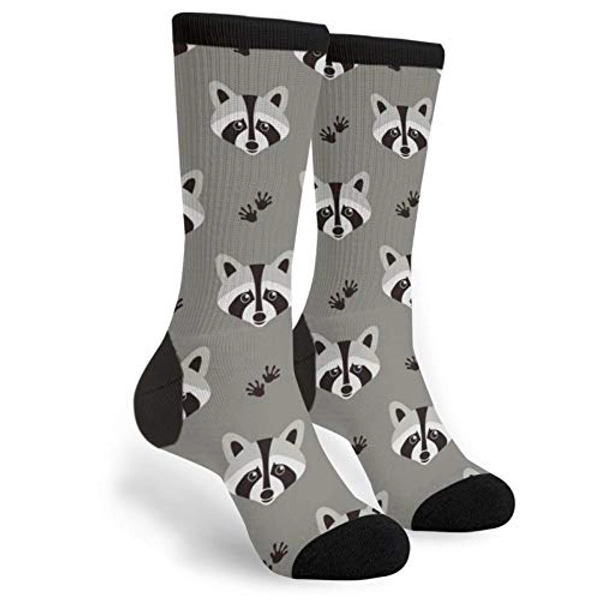 FWSXIVN Funny Raccoon Unisex Adult Fun Cool 3D Print Colorful Athletic Sport Novelty Crew Tube Socks, Black and White, One Size