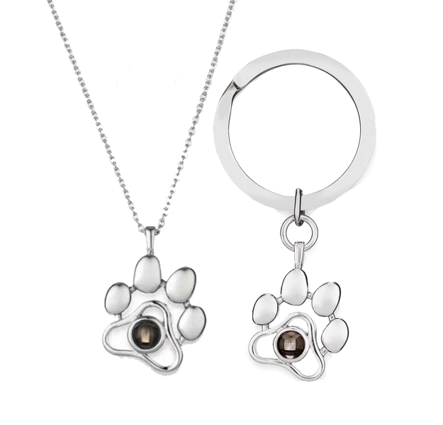 Custom Pet Photo Paw Necklace and Key Chain Set