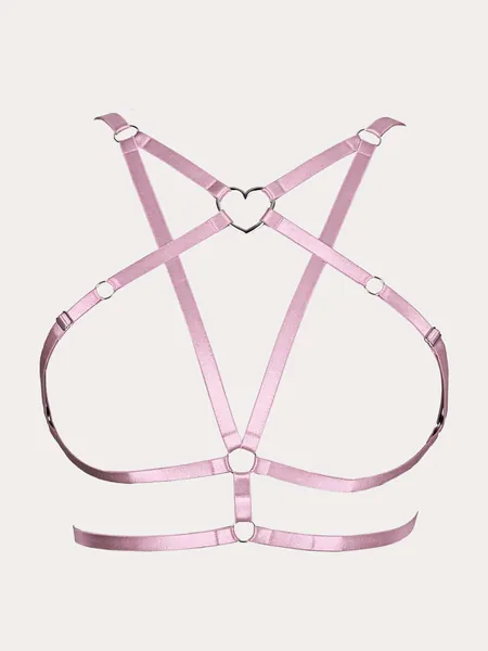 Plus Heart-ring Detail Criss Cross Harness Bra
