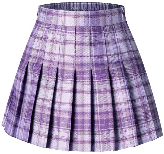 SANGTREE Girls Women's Pleated Skirt with Comfy Casual Stretchy Band, US S - US 4XL - XX-Large Plaid-grape Purple