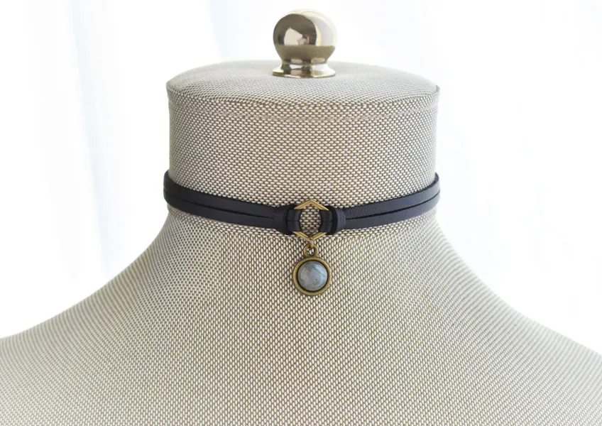 Labradorite Leather Choker. 17 Gemstone options. 16 leather colors.