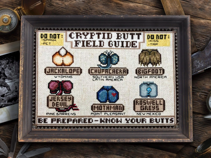 Cryptid Butt Field Guide Sampler - Cross Stitch Pattern