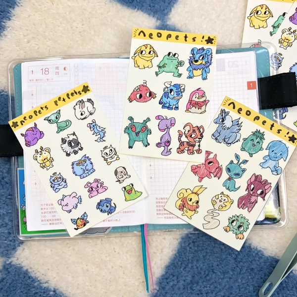 Neopets and Petpets Scribbles | Sticker Sheet | FREE SHIPPING! | Weatherproof Paper Planner Stickers | w0nkk0