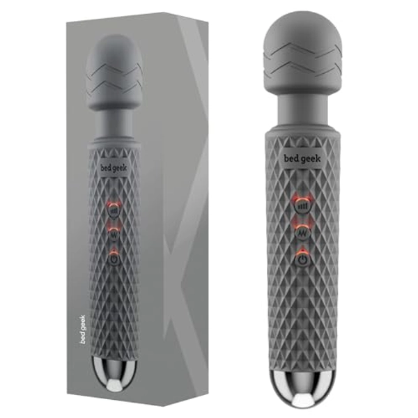 bed geek Handheld Cordless Personal Massager with Memory Feature Waterproof USB Rechargeable Massage 20 Vibration Patterns 8 Speeds Skin Soft Silicone