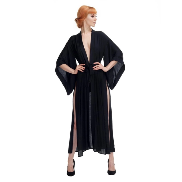 Black Kimono With Splits And Cut-out In The Back - Flash You And Me Lingerie