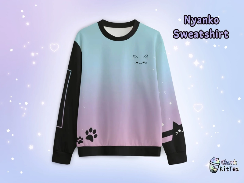Yami Kawaii Cat Sweatshirt Harajuku Kitty Pastel Goth Sweater Starry Creepy Cute Gradient Japanese Aesthetic Crewneck Japan Alt J Fashion