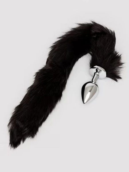 Ouch! Black Faux Fur Fox Tail Metal Butt Plug