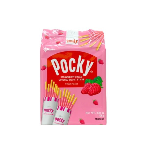 GLICO Pocky Family Size Strawberry Cream Covered Biscuit Sticks 3.81 oz (Japan)
