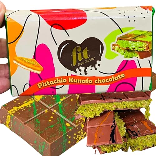 Dubai Chocolate Bar Pistachio Kunafa Fit 200g Dubai Kunefe knafeh Chocolate with Lots of Kadayi Pistachio Chocolate Small Gifts for Snack Treats Kids Family & Friend