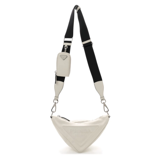 PRADA Grace Lux Triangle Shoulder Bag White | FASHIONPHILE