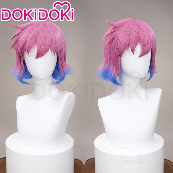 【Ready For Ship】DokiDoki Anime Scott Pilgrim Cosplay Ramona Flowers Wig Short Straight Pink / Blue Gradient Hair