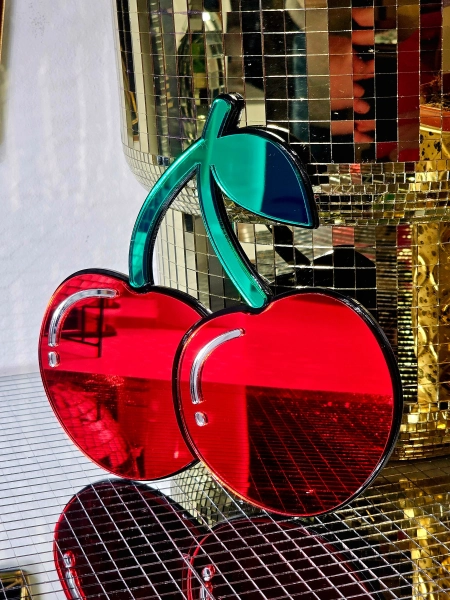 Handmade Cherry Mirror Wall Art | Cherries | Pop Art | Dopamine Decor | Gallery Wall | Boho Wall Art | Fruit