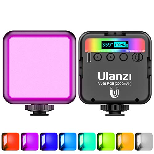 Video Licht RGB, ULANZI VL49 LED Videoleuchte mit 2000 mAh Akku, Kamera Licht Klein Dimmbare 2500K-9500K, Zurück Magneten, Foto Licht Kompakte für Makro Aufnahmen, Produktfotografie und YouTube Vlogs