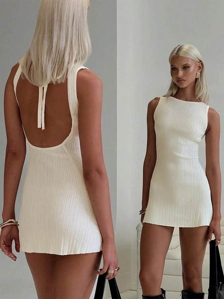 SHEIN SXY Women's Elegant Backless Tie Strap Mini Dress
