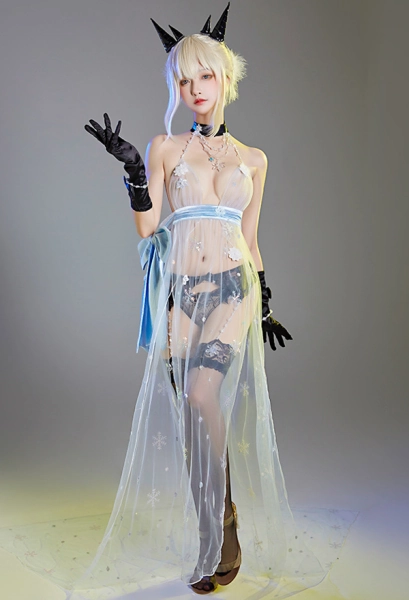 Elsa Lingerie Set Cosplay Costume Translucent Tulle Dress