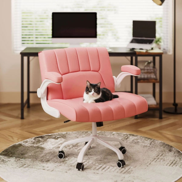 FLEXISPOT Pink Desk Chair with Wheels, Flip-up Armrest, Criss Cross Chair