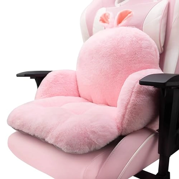 QYA Cute Chair Cushion, Soft Seat Cushions for Office Desk Chairs, Kawaii Chair Pillow for Gaming Chair, Comfy Floor Seating for Adults, Bedroom Playroom Dining Room Decor, 17"x16.5", Pink Bunny