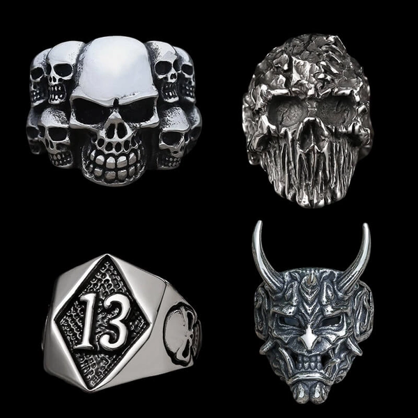 4 Pcs Devil Skulls Rings Set