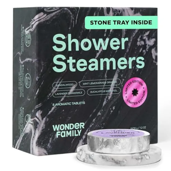 Shower Steamers Aromatherapy + Stone Tray - 8 Pack Shower Bombs for Women Self Care & Stress Relief - Home SPA Lavender, Eucalyptus, Shower Tablets Aromatherapy - Gifts for Men - Fathers Day Gifts