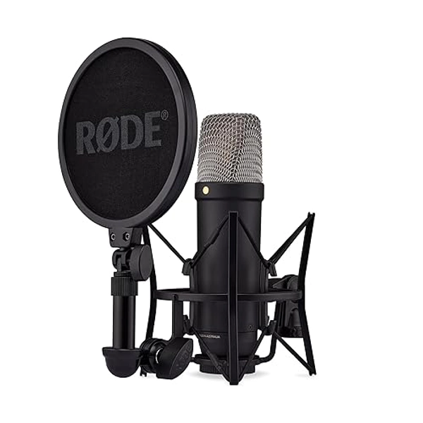 RØDE NT1 5th Generation Large-diaphragm Studio Condenser Microphone with XLR and USB Outputs, Shock Mount and Pop Filter for Music Production, Vocal Recording and Podcasting (Black)
