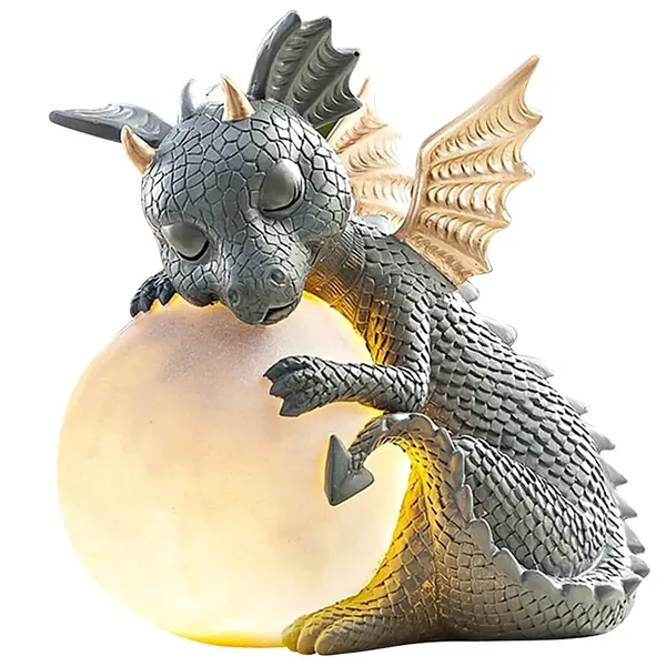 Garden Dragon Statue, Resin Dinosaur Outdoor Sculptures - Cute Garden Dragon Figurines with LED Lights for Home Decor, Patio Lawn Yard Decor