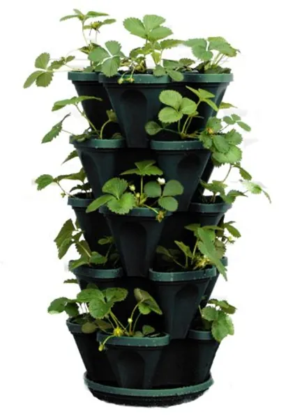 Mr. Stacky 1305-HG 5-Tier Stackable Strawberry, Herb, Flower, & Vegetable Planter- Vertical Gardening Indoor / Outdoor Stacking Garden Pots, Hunter Green, 22.5 Quarts